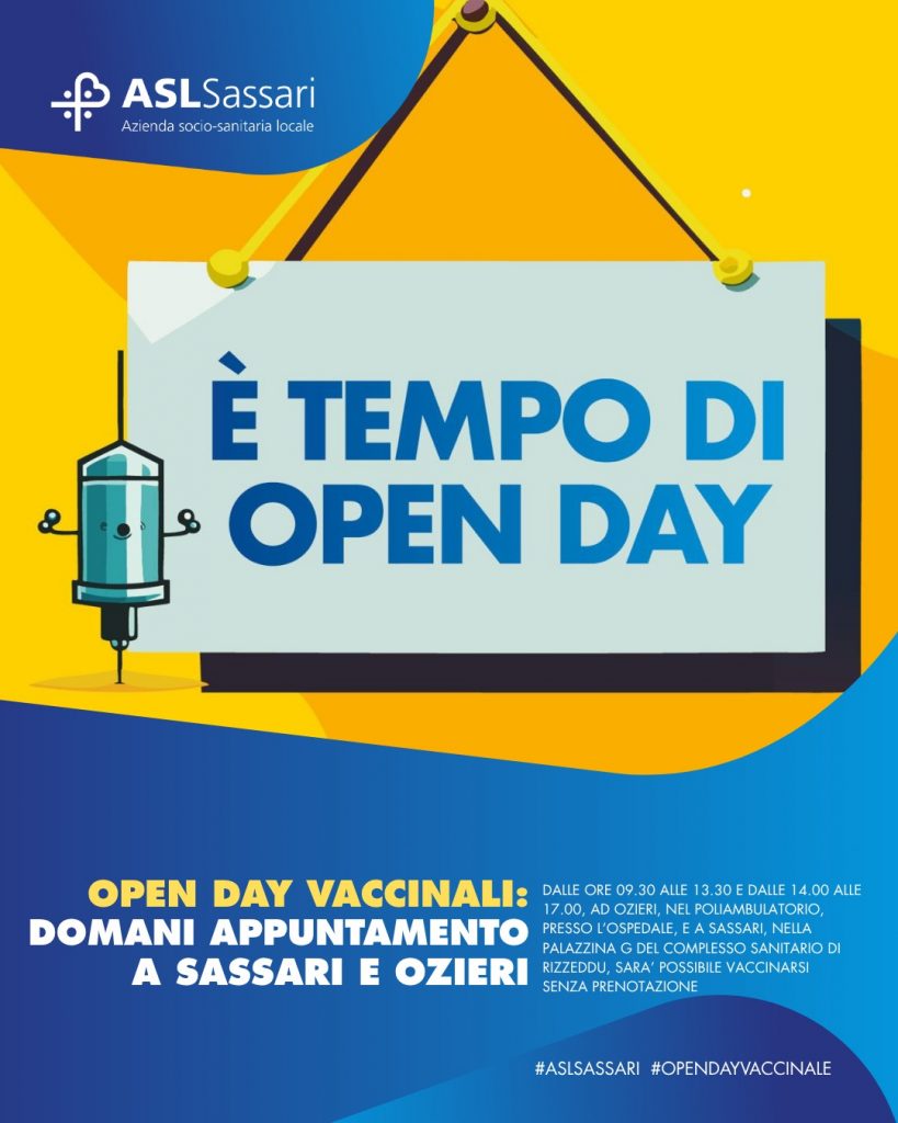 Open Day vaccinali: l’appuntamento è ad Ozieri e Sassari