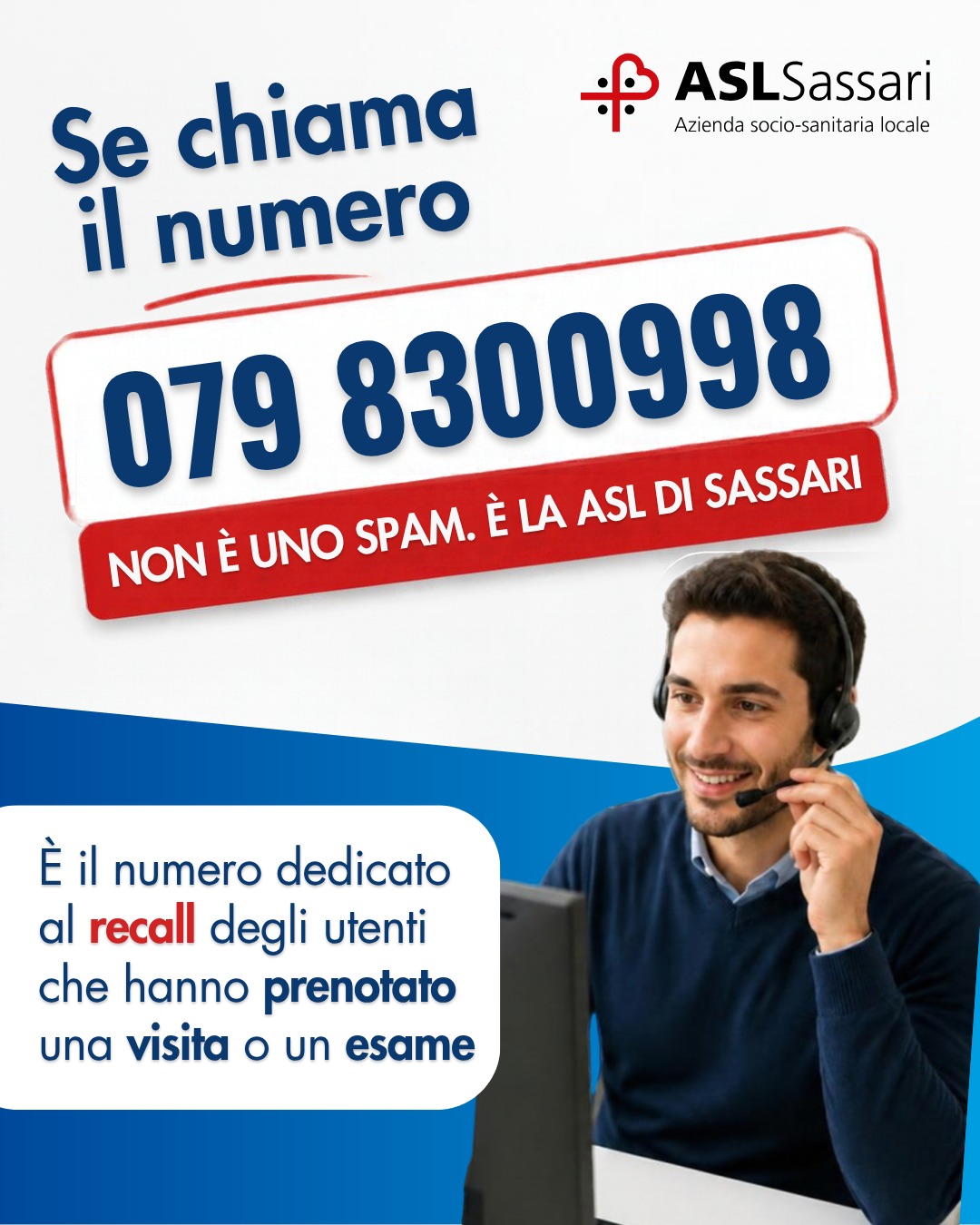 Nuovo numero per il recall di visite ed esami: rispondete al telefono è la Asl che chiama!